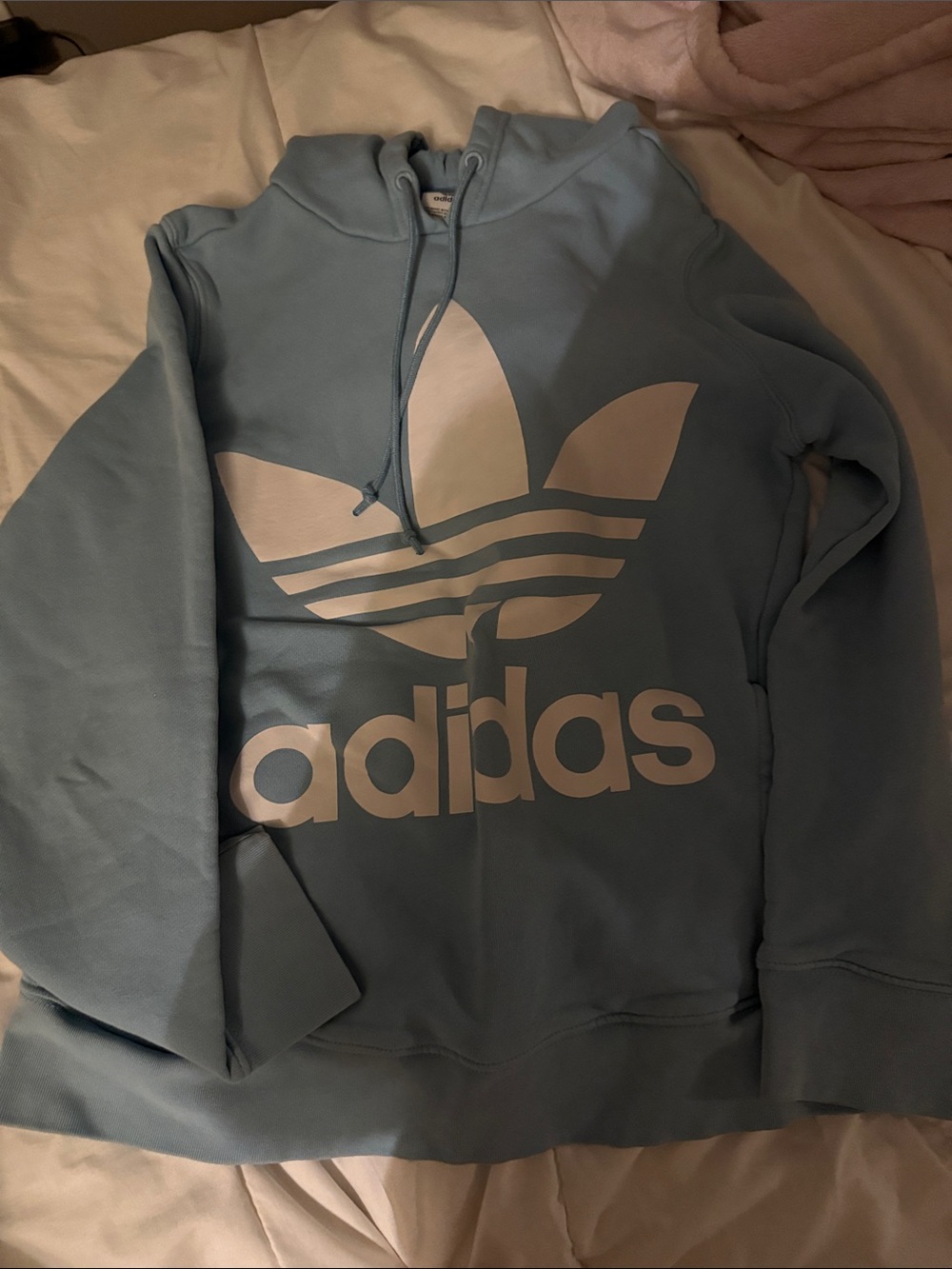 adidas Light Blue Crewneck Hoodie with White Trefoil